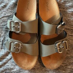 Qupid Gray Double Buckle Sandals